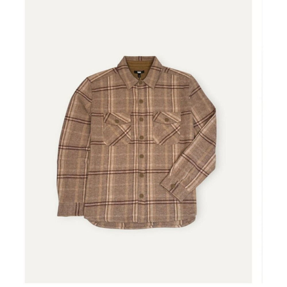 NWT Paige Seymore Overshirt Men's Rustic Plaid Light Brown Size Large #ABC